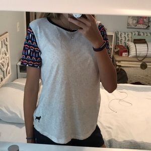 PINK white top w/ colorful aztec sleeves